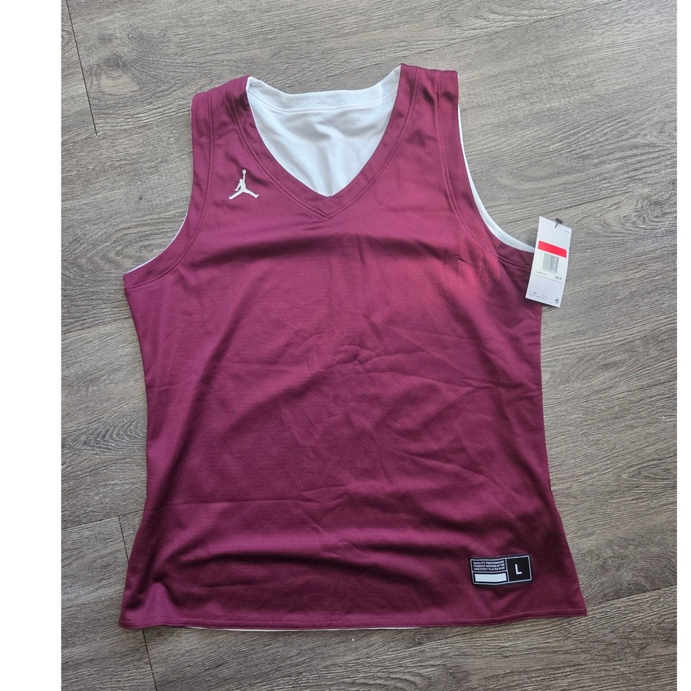 New Jordan Basketball Jersey Women L Burgundy White Reversible AT0536-670